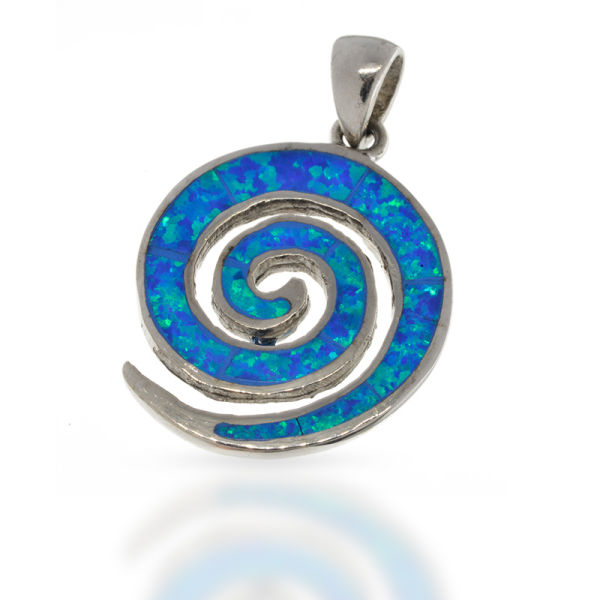 925 Sterling Silberanhänger - Poseidon Spirale mit synthetischem Opal