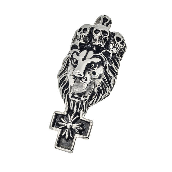 Edelstahlanhänger - Löwenkopf mit Kreuz 53 mm