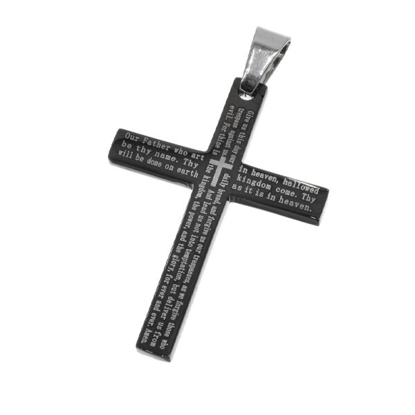 Stainless Steel Cross Pendant with “The Lords Prayer” (English)