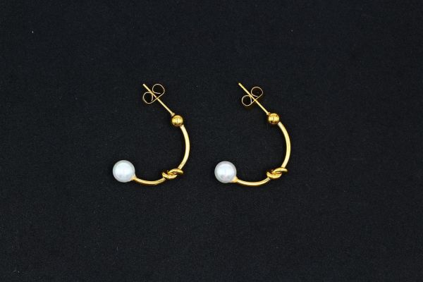 Stainless Steel earrings with white pearls PVD-Gold