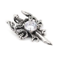 Stainless steel pendant sword - winged dragon with stone