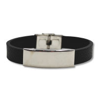 Leather bracelet black with engraving plate