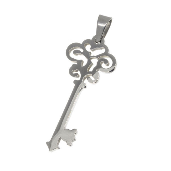 Stainless steel pendant - key with ornament polished