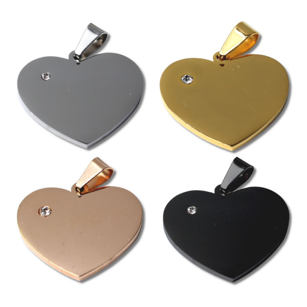 Stainless Steel Pendant - Heart with Stone (engravable)