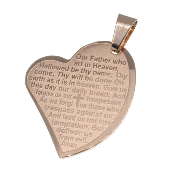 Edelstahlanhänger - Herz mit "Our Father" PVD-Roségold-Englisch