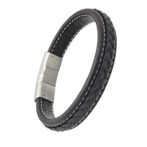 Genuine Leather Bracelet - Braided multi-bands with Stainless Steel Clasp