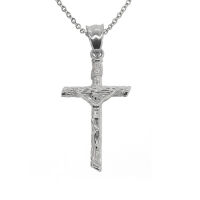 Stainless Steel Pendant – Narrow Crucifix with Line Texture