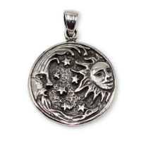 925 Sterling Silver Pendant – Sun and Moon on a...