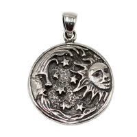 925 Sterling Silver Pendant – Sun and Moon on a...