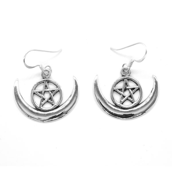 Our 925 Sterling Silver Earrings - Pentagram with Crescent Moon
