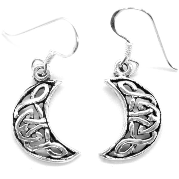 925 Sterling Silver Drop Earrings – Crescents with Celtic Knotwork