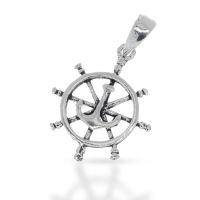 925 Sterling Silver Pendant - Steering Wheel with Anchor