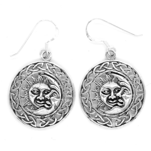 925 Sterling Silber Ohrhänger - Sonne und Mond mit Gesicht