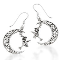 925 Sterling Silber Ohrhänger - Mond mit Hexe
