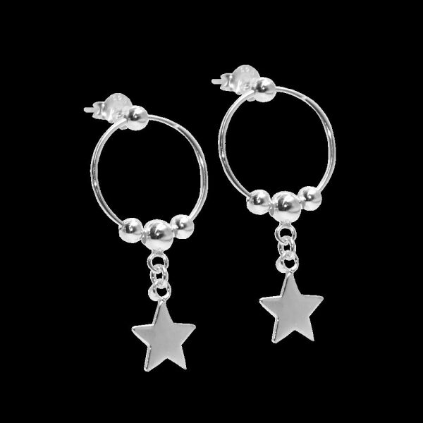 925 Sterling Silber - Ohrschmuck -  Ohrstecker mit Creole und Sternanhänger