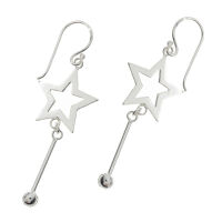 925 Sterling Silver Drop Earrings – Open Star with...