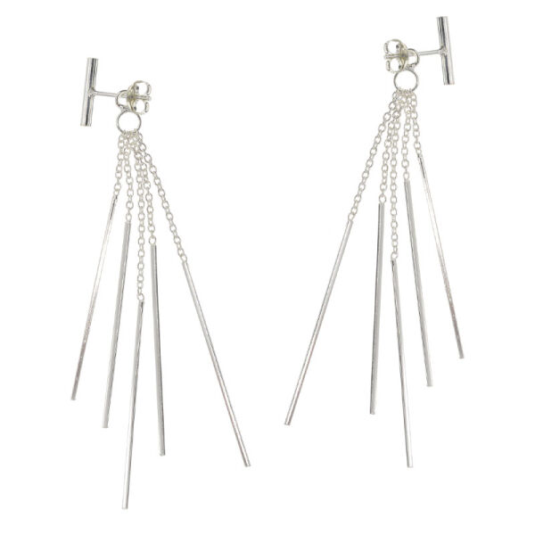 925 Sterling Silber - Ohrschmuck - 2 teilig - Stecker mit 5 hängenden Stäben nebeneinander angeordnet