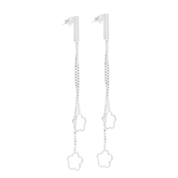925 Sterling Silber - Ohrschmuck - Stecker mit zwei Silberketten und hängenden Blümchen