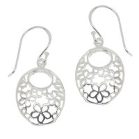 Silver Earrings - Ovals with Flowers