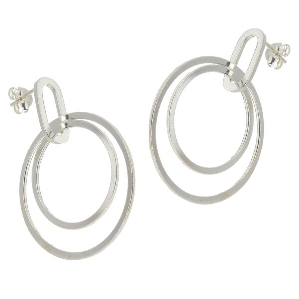 925 Sterling Silber - Ohrschmuck - ovaler Ohrstecker mit zwei hängenden Kreisen