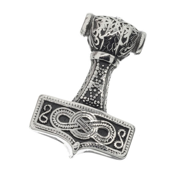 Stainless Steel Pendant – Thor’s Hammer with Knotted Loop and Textured Panels