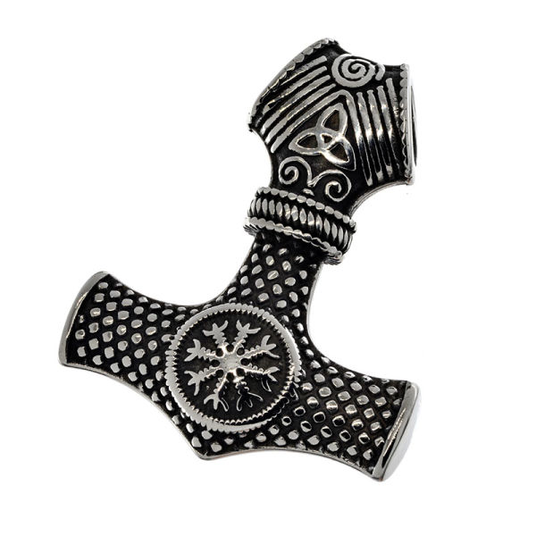 Stainless Steel Pendant - Thors Hammer with Helm of Awe "Ygadl