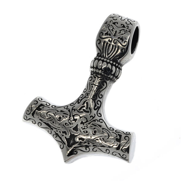 Stainless Steel Pendant – Florje Thor’s Hammer with Floral Relief