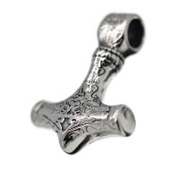 Stainless Steel Pendant – Florje Thor’s Hammer with Floral Relief