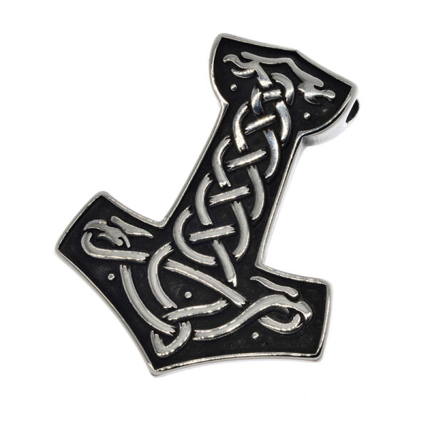 Stainless Steel Pendant – Bolral Thor’s Hammer with Broad Interlaced Band