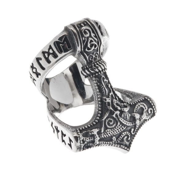 Edelstahlring - Thors Hammer mit Runen 55 (17,5 Ø) 07 US