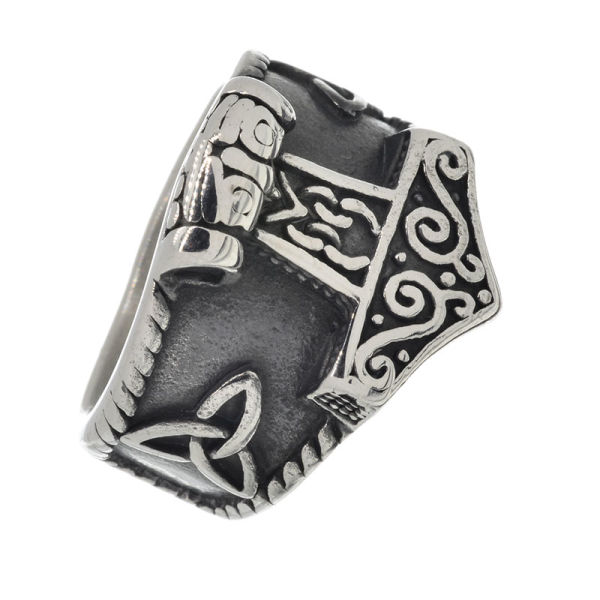 Edelstahlring - Thors Hammer mit Triqueta