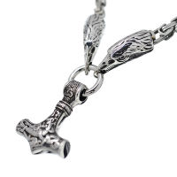 Stainless steel chain - Eagle heads with stainless steel pendant Thors hammer - Polished