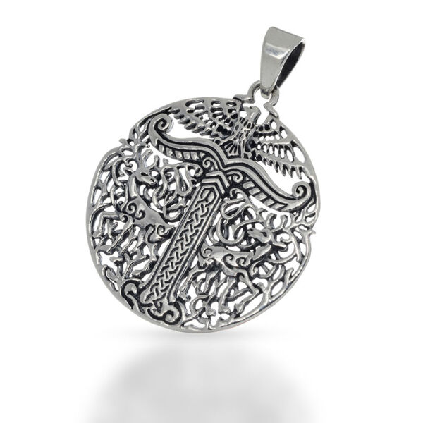 Irminsul Amulet with Scroll Relief in 925 Sterling Silver, 34 mm