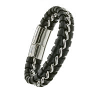 Lederarmband mit Edelstahl 19cm