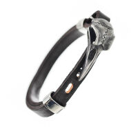 Lederarmband schwarz mit Rabe Schädel Hakenverschluss