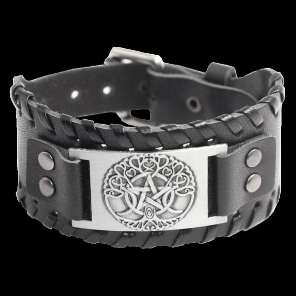 Faux leather bracelet with design plate "Pentagram"