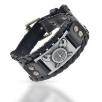 Black leatherette bracelet with design plate "Thors...