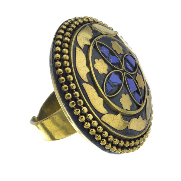 Bronzering - Rund mit Steinen Messing Lapislazuli