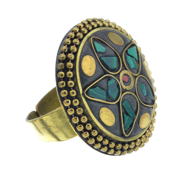 Bronze Ring With Black Stones
