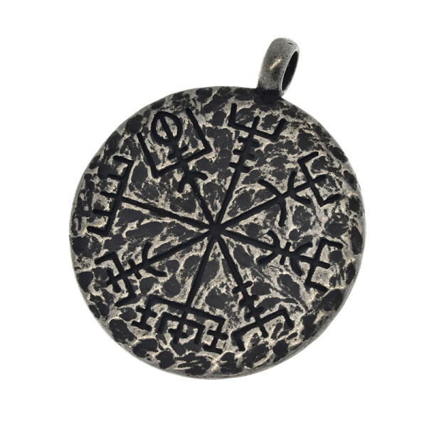 Stainless steel pendant - Vegvisir "Bidrin" blackened