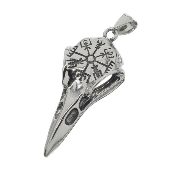 Stainless steel pendant - raven skull with helmet of Awe