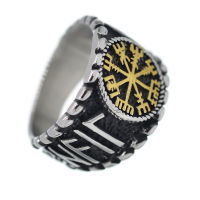 Stainless steel - signet ring - Vegvisir in PVD-gold -...