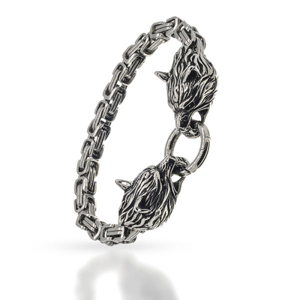 Stainless steel bracelet - wolf head - Geri and Freki