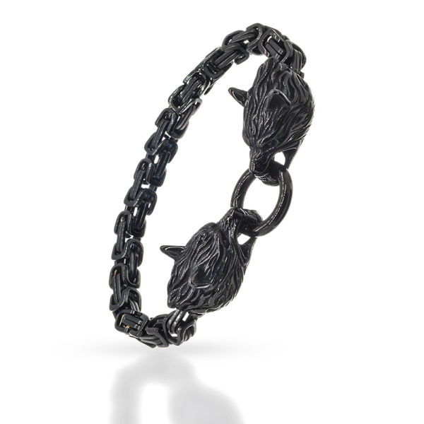 Stainless steel bracelet - wolf head - Geri and Freki