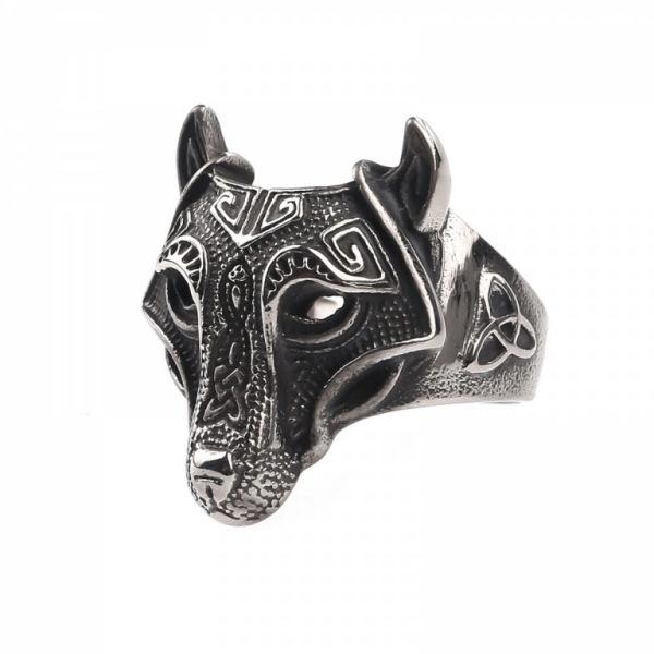 Stainless steel ring - Wolf Fenrir with decoration