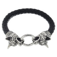 Kunstlederarmband mit Clipring "Wolfsköpfe"  Nicht verziert