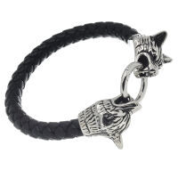 Kunstlederarmband mit Clipring "Wolfsköpfe"  Nicht verziert