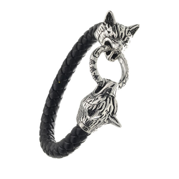 Kunstlederarmband mit Clipring "Wolfsköpfe"  Verziert