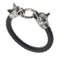 Kunstlederarmband mit Clipring "Wolfsköpfe"  Verziert