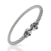 Stainless steel bangle with skulls
